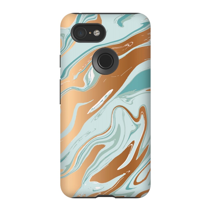 Pixel 3 StrongFit Liquid Green Marble and Gold 006 by Jelena Obradovic
