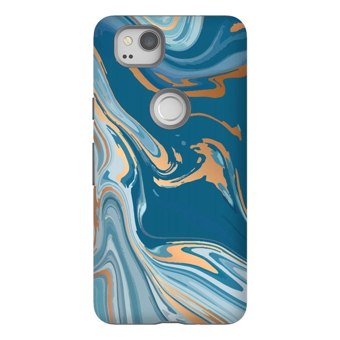 Pixel 2 StrongFit Liquid Blue Marble and Gold 014 by Jelena Obradovic