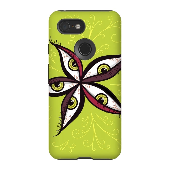 Pixel 3 StrongFit Weird Abstract Green Eyes Flower by Boriana Giormova