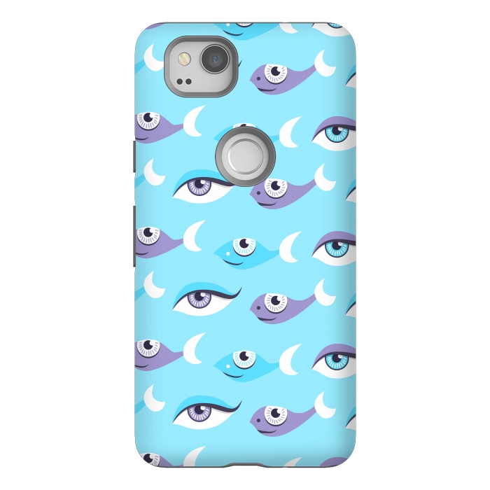 Pixel 2 StrongFit Pattern of purple and blue eyes and fish in sea by Boriana Giormova