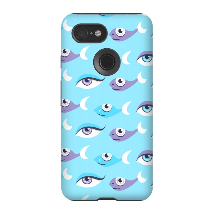 Pixel 3 StrongFit Pattern of purple and blue eyes and fish in sea by Boriana Giormova