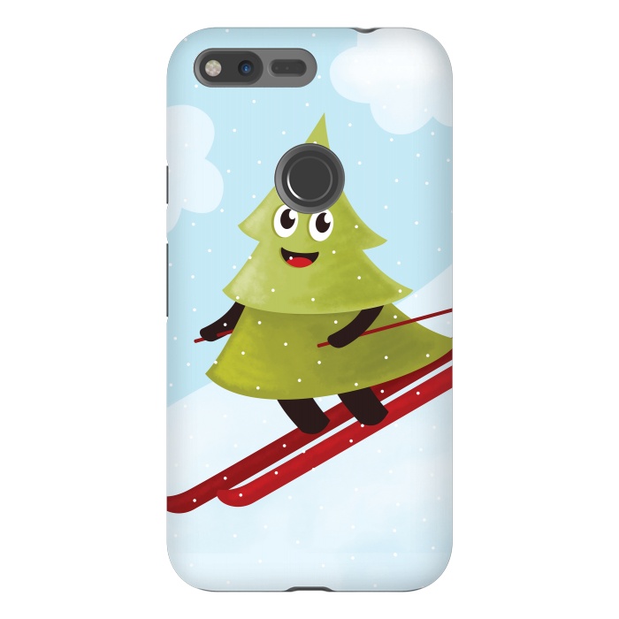 Pixel XL StrongFit Happy Skiing Pine Tree by Boriana Giormova