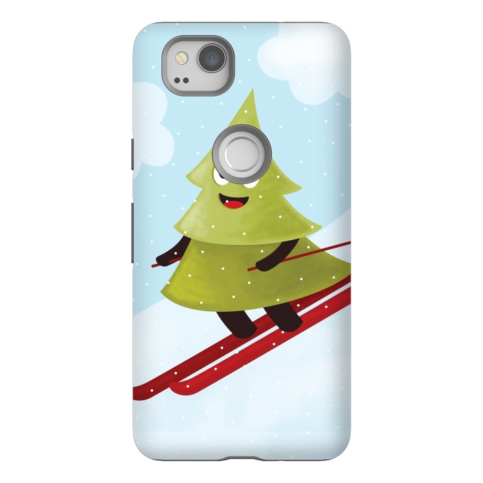 Pixel 2 StrongFit Happy Skiing Pine Tree by Boriana Giormova