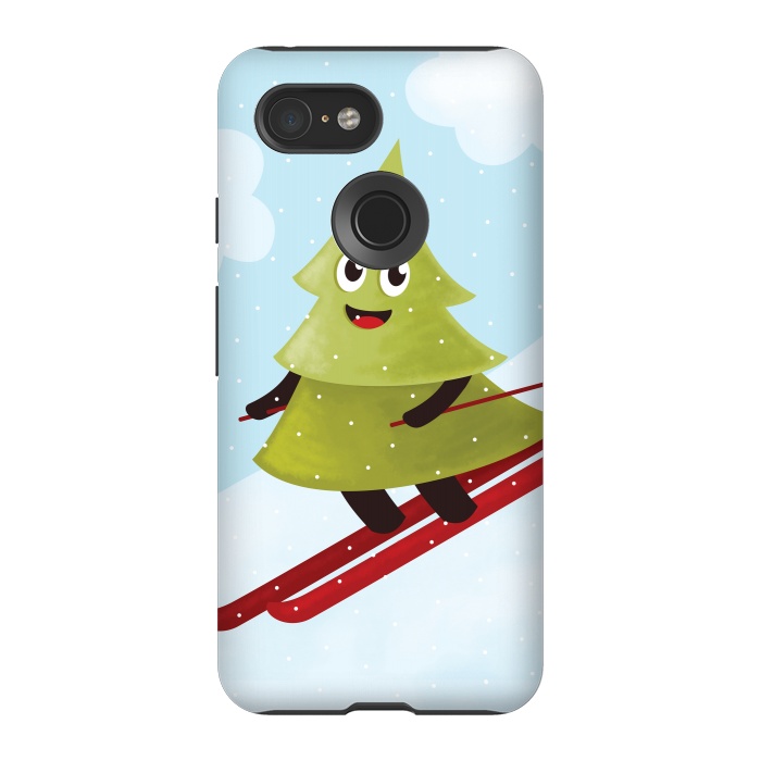 Pixel 3 StrongFit Happy Skiing Pine Tree by Boriana Giormova