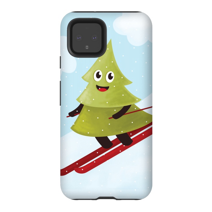 Pixel 4 StrongFit Happy Skiing Pine Tree by Boriana Giormova