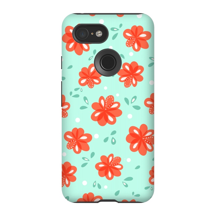 Pixel 3 StrongFit Cheerful Decorative Red Flowers Pattern by Boriana Giormova