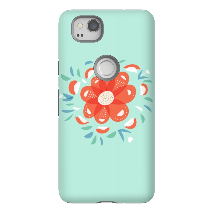 Pixel 2 StrongFit Whimsical Decorative Red Flower by Boriana Giormova