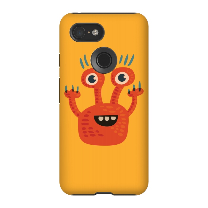 Pixel 3 StrongFit Funny Big Eyed Smiling Cute Monster by Boriana Giormova