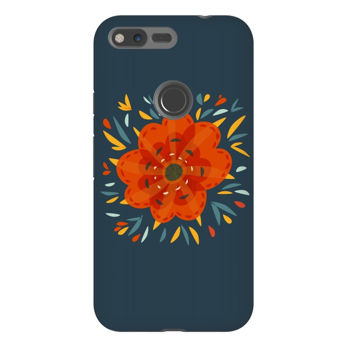 Pixel XL StrongFit Decorative Whimsical Orange Flower by Boriana Giormova