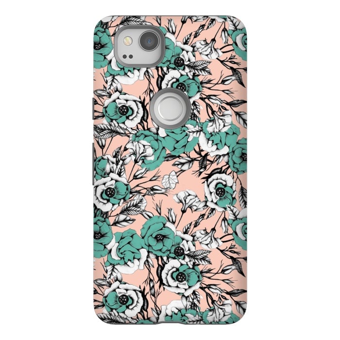 Pixel 2 StrongFit Blue and pink floral by Mmartabc