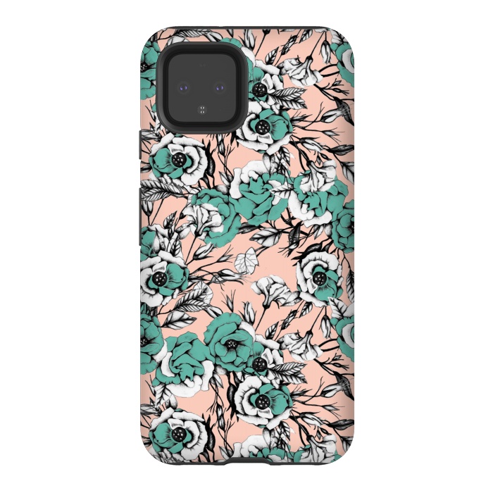 Pixel 4 StrongFit Blue and pink floral by Mmartabc