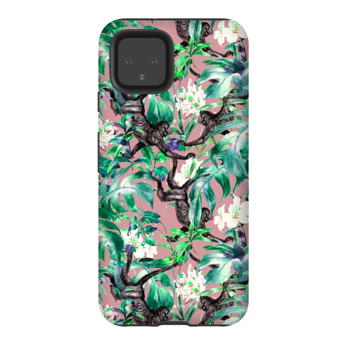 Pixel 4 StrongFit Monkeys in the flowery jungle I by Mmartabc