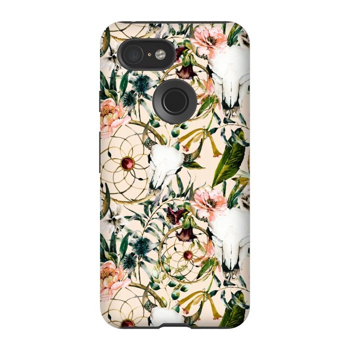 Pixel 3 StrongFit Bohemian dreamcatcher and skull floral  by Mmartabc