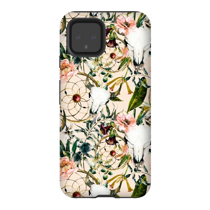 Pixel 4 StrongFit Bohemian dreamcatcher and skull floral  by Mmartabc