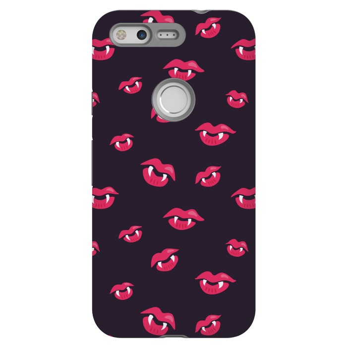 Pixel StrongFit Pink Vampire Lips And Fangs Pattern by Boriana Giormova