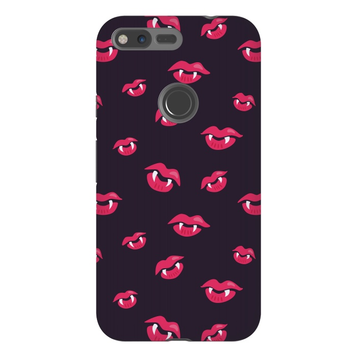 Pixel XL StrongFit Pink Vampire Lips And Fangs Pattern by Boriana Giormova