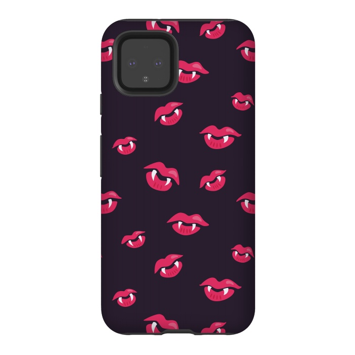 Pixel 4 StrongFit Pink Vampire Lips And Fangs Pattern by Boriana Giormova