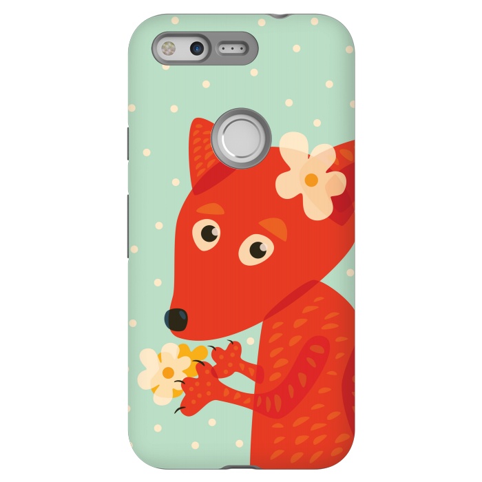 Pixel StrongFit Cute Fox With Flowers by Boriana Giormova