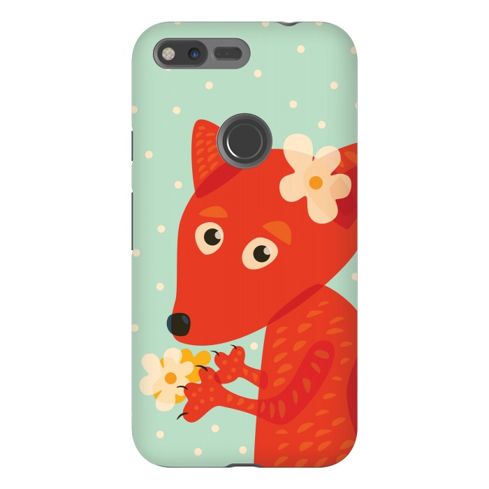 Pixel XL StrongFit Cute Fox With Flowers by Boriana Giormova