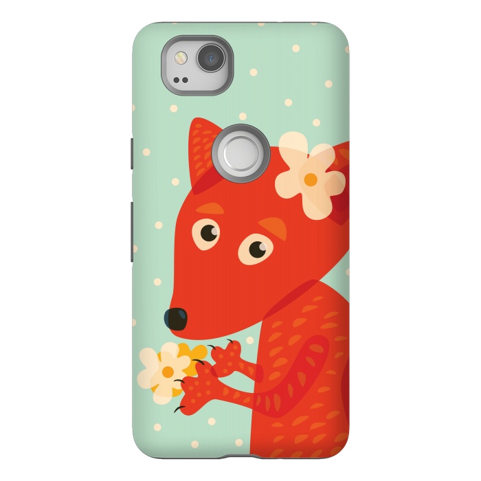 Pixel 2 StrongFit Cute Fox With Flowers by Boriana Giormova