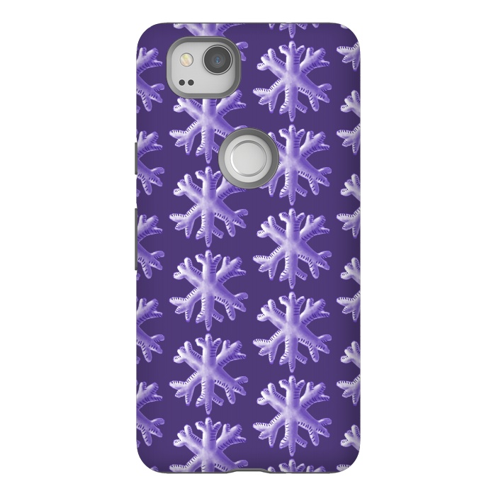 Pixel 2 StrongFit Ultra Violet Fluffy Snowflake Pattern by Boriana Giormova