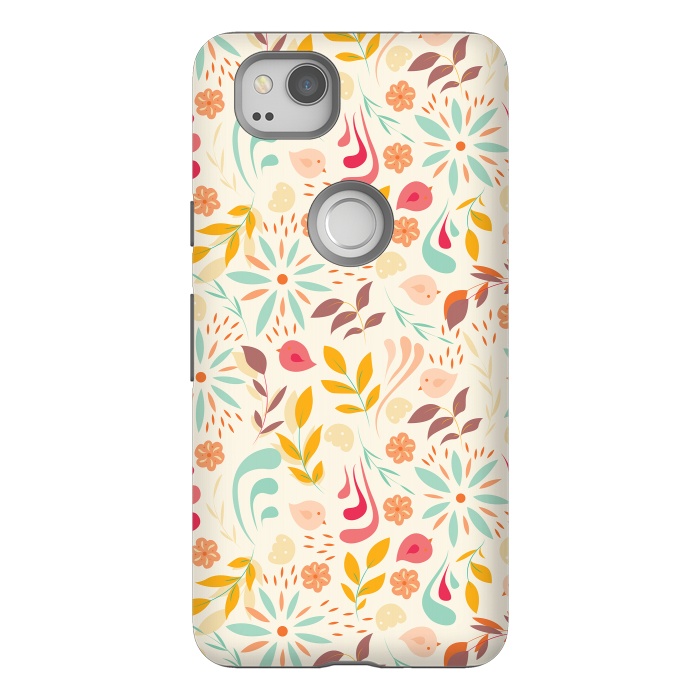Pixel 2 StrongFit Birds and Flowers Beige by Jelena Obradovic
