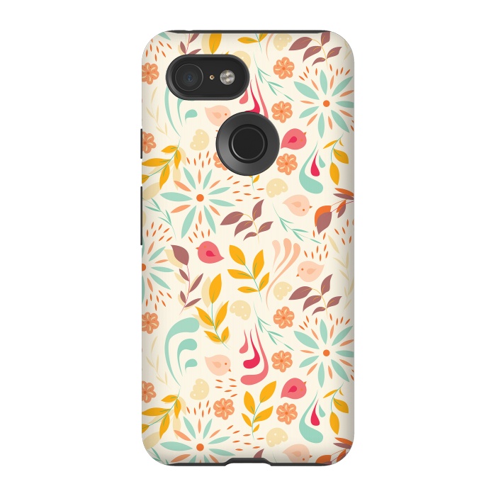 Pixel 3 StrongFit Birds and Flowers Beige by Jelena Obradovic