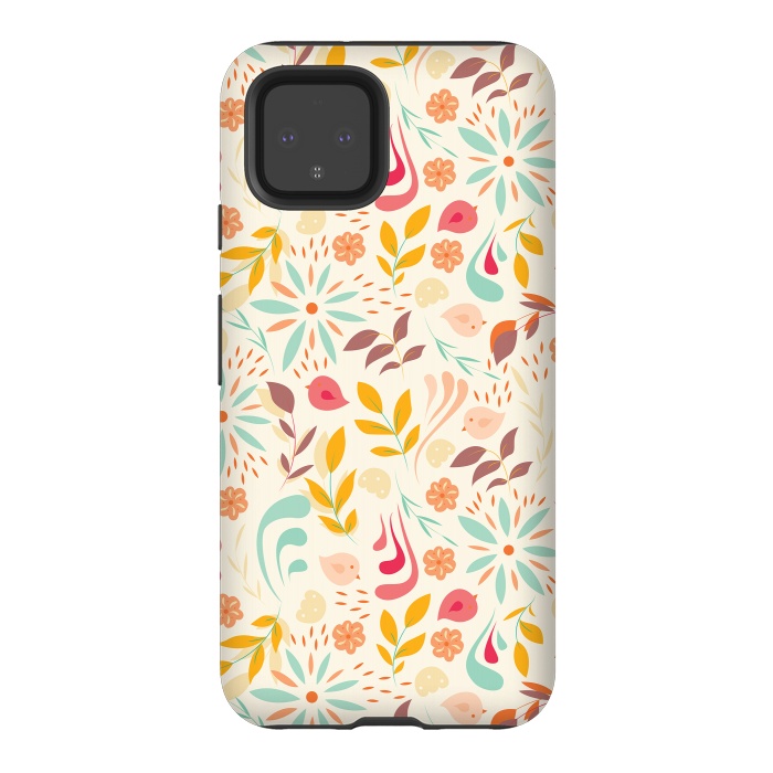 Pixel 4 StrongFit Birds and Flowers Beige by Jelena Obradovic
