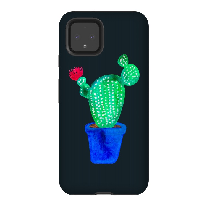 Pixel 4 StrongFit Red Flower Cactus by Amaya Brydon