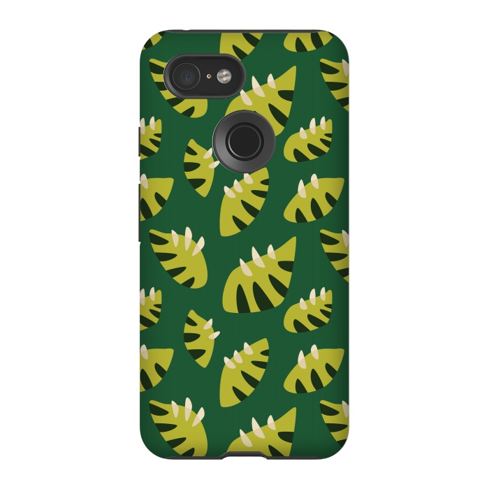 Pixel 3 StrongFit Clawed Abstract Green Leaf Pattern by Boriana Giormova