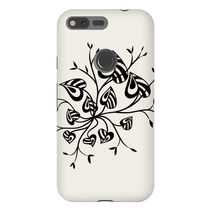 Pixel XL StrongFit Abstract Black And White Floral With Pointy Leaves by Boriana Giormova