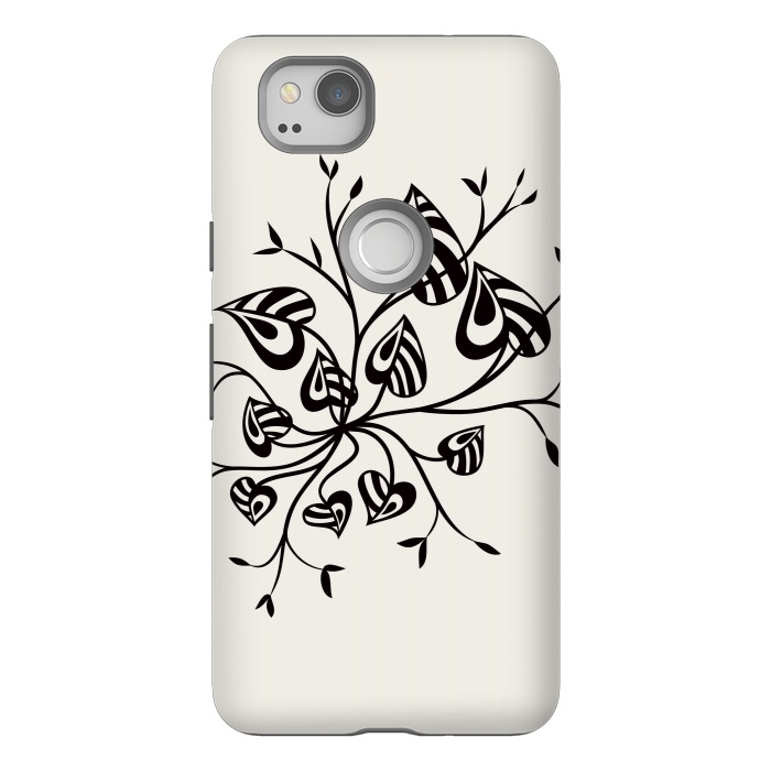 Pixel 2 StrongFit Abstract Black And White Floral With Pointy Leaves by Boriana Giormova