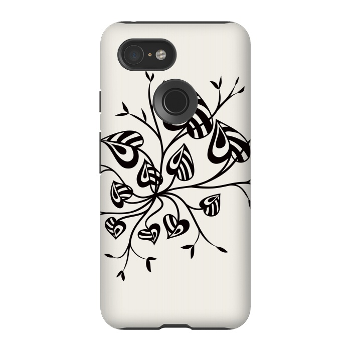 Pixel 3 StrongFit Abstract Black And White Floral With Pointy Leaves by Boriana Giormova