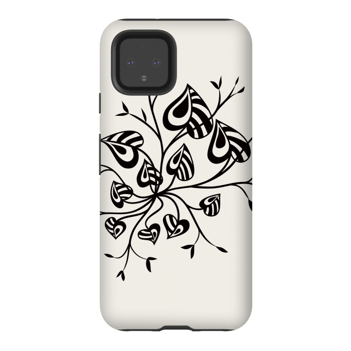 Pixel 4 StrongFit Abstract Black And White Floral With Pointy Leaves by Boriana Giormova