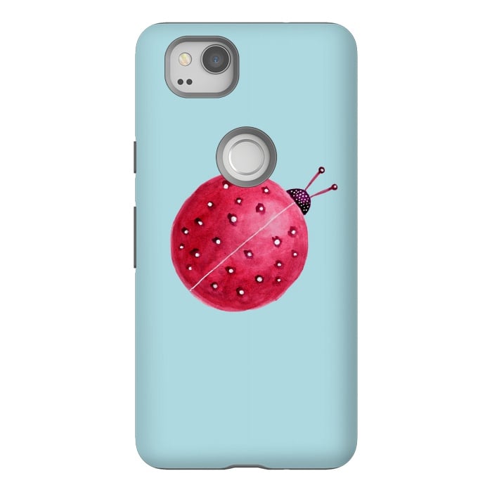 Pixel 2 StrongFit Pretty Spherical Abstract Watercolor Ladybug by Boriana Giormova