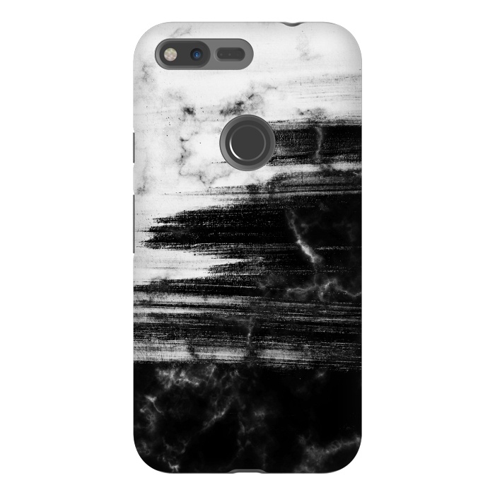 Pixel XL StrongFit Scratched half black half white brushed marble by Oana 