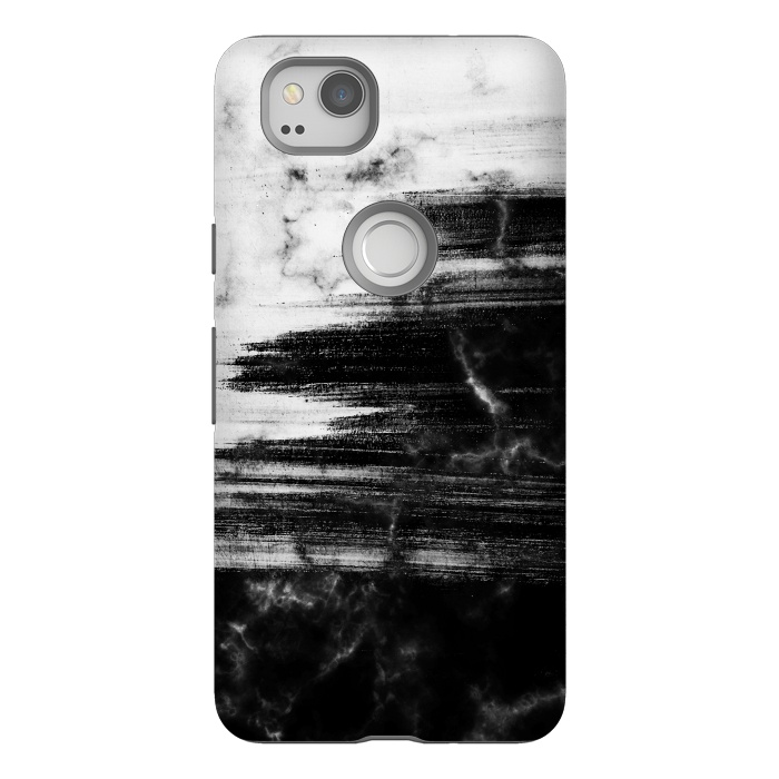Pixel 2 StrongFit Scratched half black half white brushed marble by Oana 