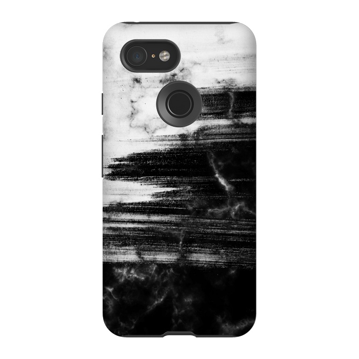Pixel 3 StrongFit Scratched half black half white brushed marble by Oana 