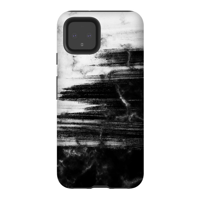 Pixel 4 StrongFit Scratched half black half white brushed marble by Oana 