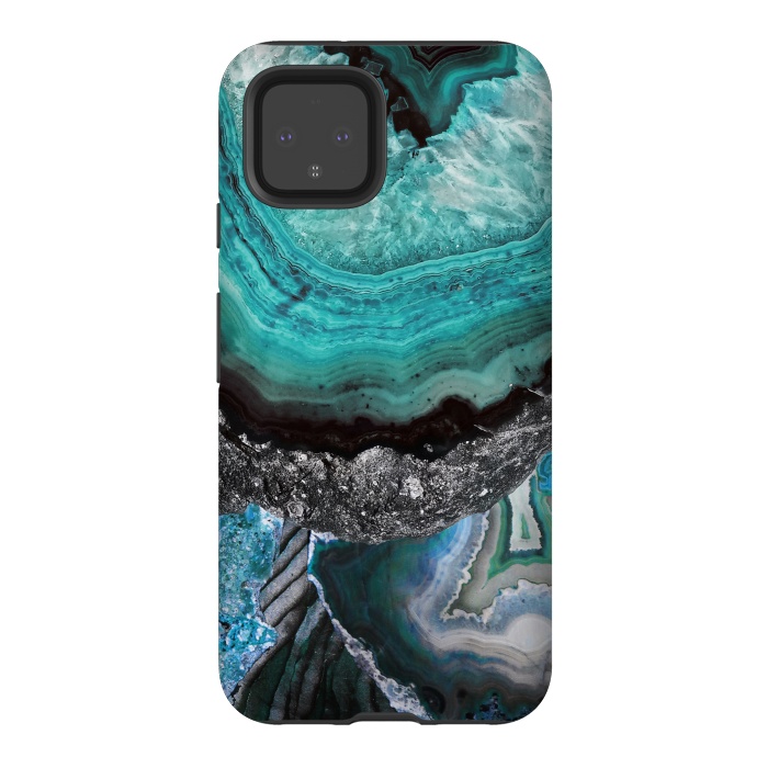 Pixel 4 StrongFit Blue turquoise agate marble close up by Oana 