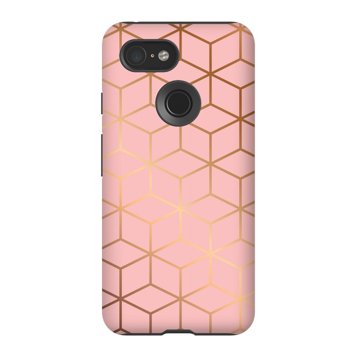 Pixel 3 StrongFit Pink & Gold Geometry 011 by Jelena Obradovic