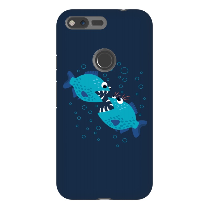 Pixel XL StrongFit Gossiping Blue Cartoon Piranha Fish by Boriana Giormova