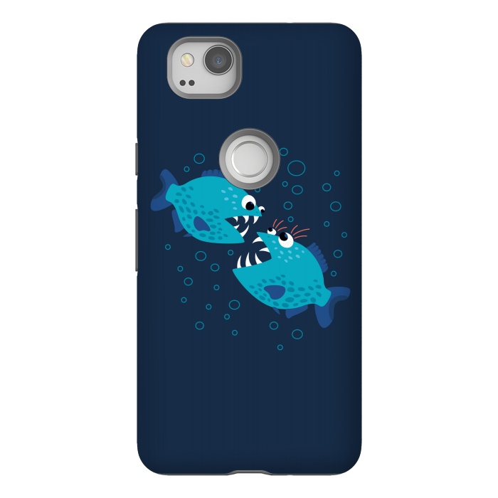 Pixel 2 StrongFit Gossiping Blue Cartoon Piranha Fish by Boriana Giormova