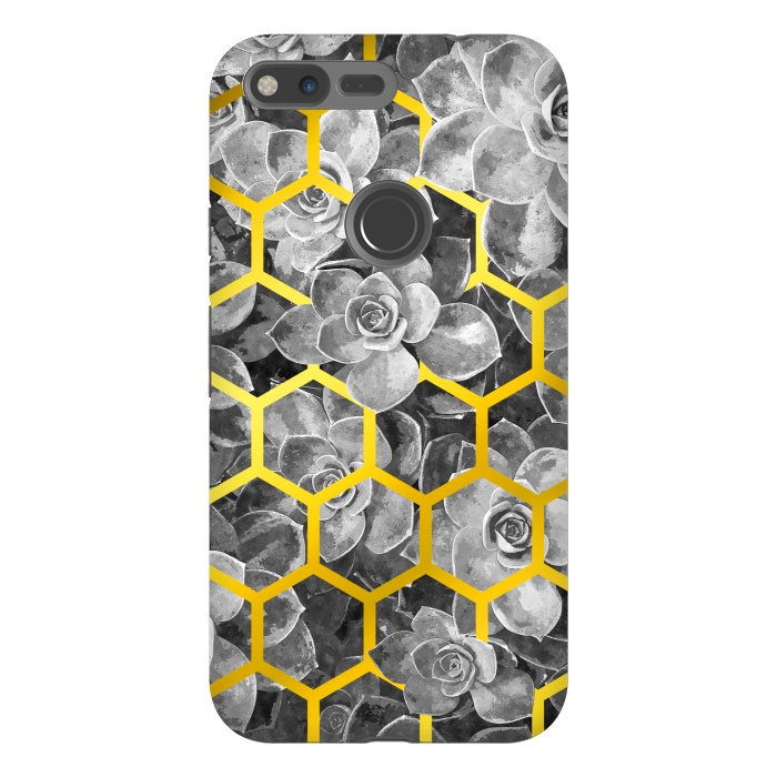 Pixel XL StrongFit Black and White Succulent Gold Geometric by Alemi
