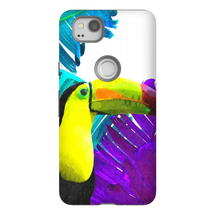 Pixel 2 StrongFit Tropical Toucan Palm Leaves by Alemi