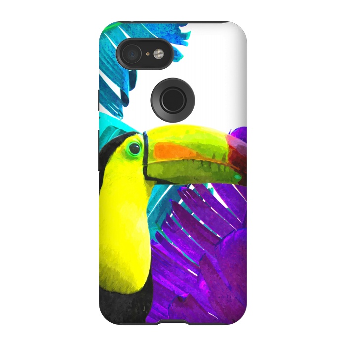 Pixel 3 StrongFit Tropical Toucan Palm Leaves by Alemi