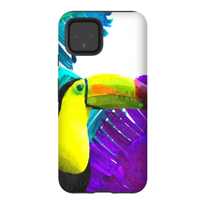 Pixel 4 StrongFit Tropical Toucan Palm Leaves by Alemi