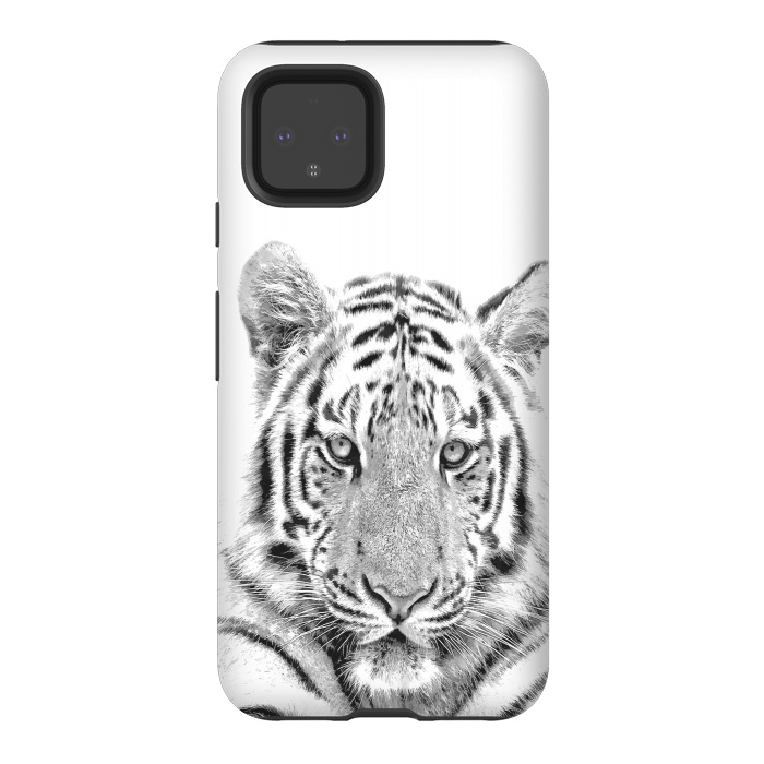 Pixel 4 StrongFit Black and White Tiger by Alemi