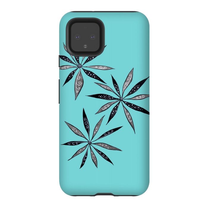 Pixel 4 StrongFit Elegant Thin Flowers With Dots And Swirls On Blue by Boriana Giormova