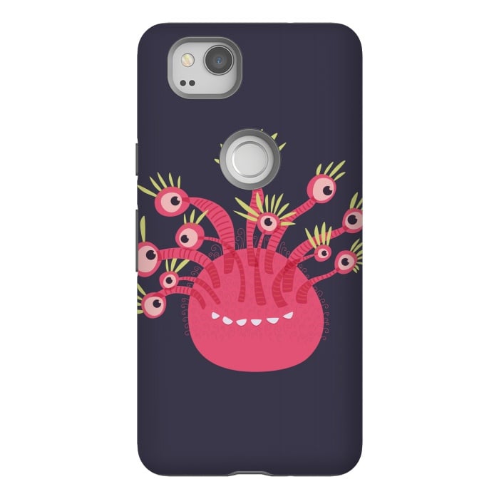 Pixel 2 StrongFit Funny Pink Monster With Eleven Eyes by Boriana Giormova